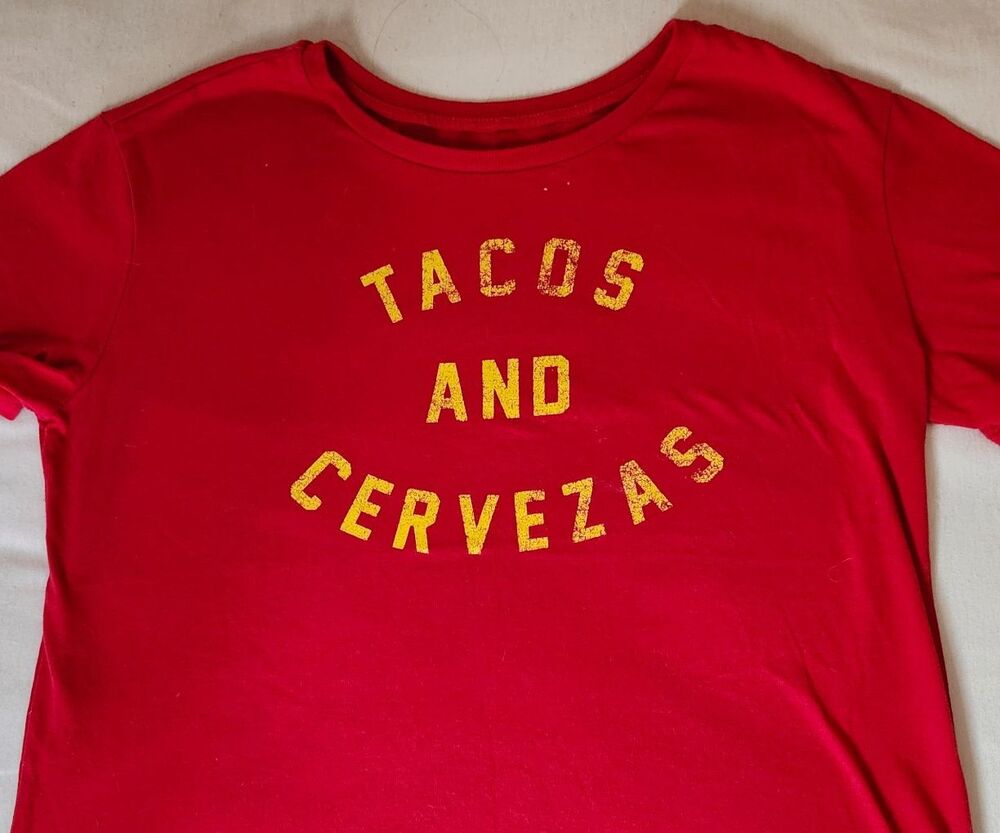 Tacos and Cervezas Crop Top Boxy Fiesta Tee Large Black Vacation Ready